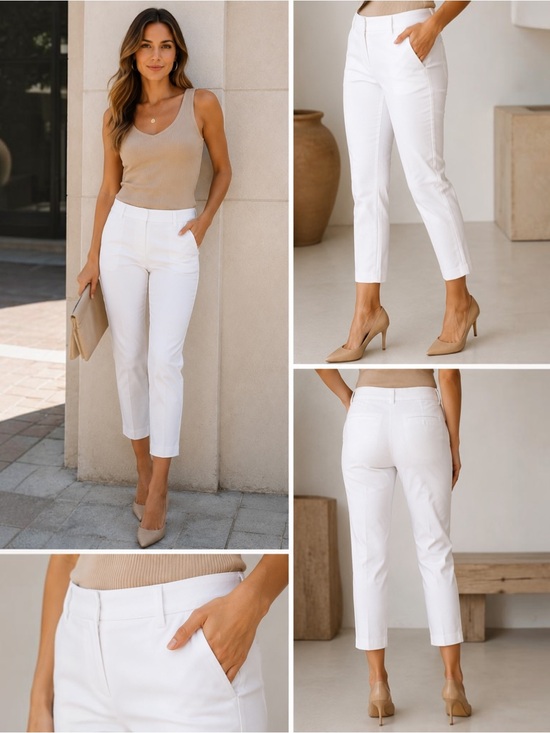 Liverpool Pants - Liverpool White Crop Trouser Pants Size 8 Mid Rise Stretch Ankle Career